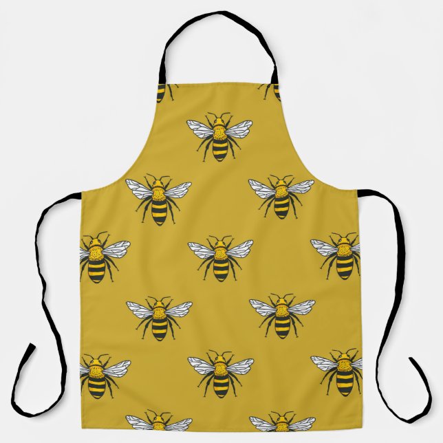 Vintage seamless pattern with yellow bees. Handdra Apron (Front)