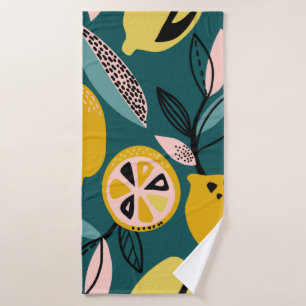 Vintage seamless pattern with yellow lemons,branch bath towel