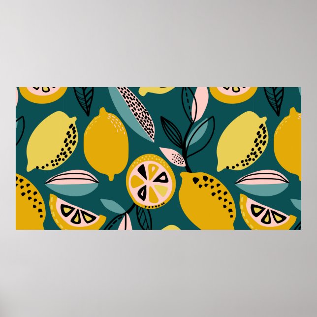 Vintage seamless pattern with yellow lemons,branch poster (Front)