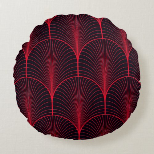 Vintage seamless red and black art deco wallpaper  round pillow