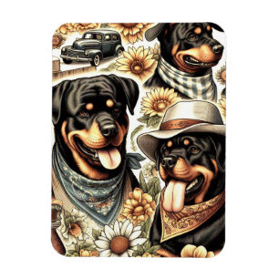 Vintage Seamless Rottweiler Illustration Magnet
