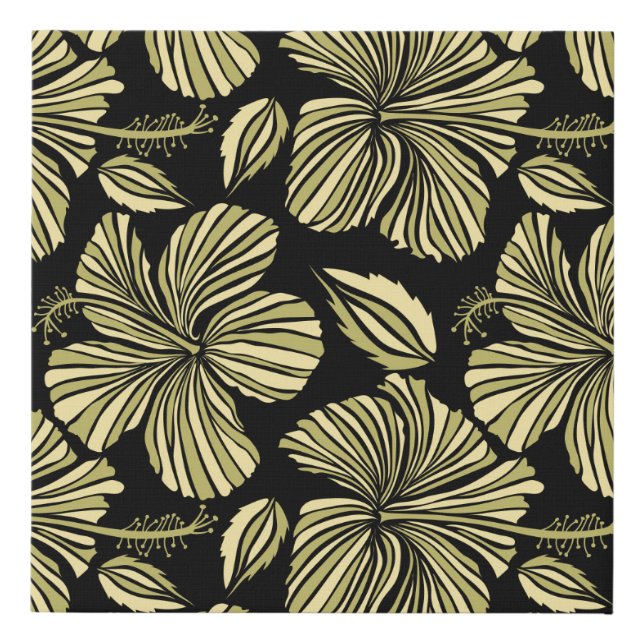 Vintage seamless tropical hibiscus flowers faux canvas print (Front)