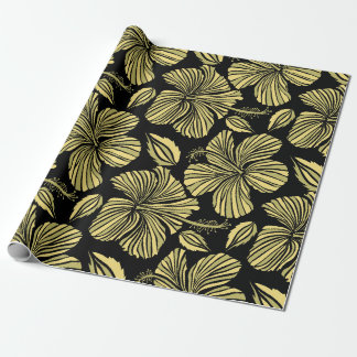 Vintage seamless tropical hibiscus flowers wrapping paper