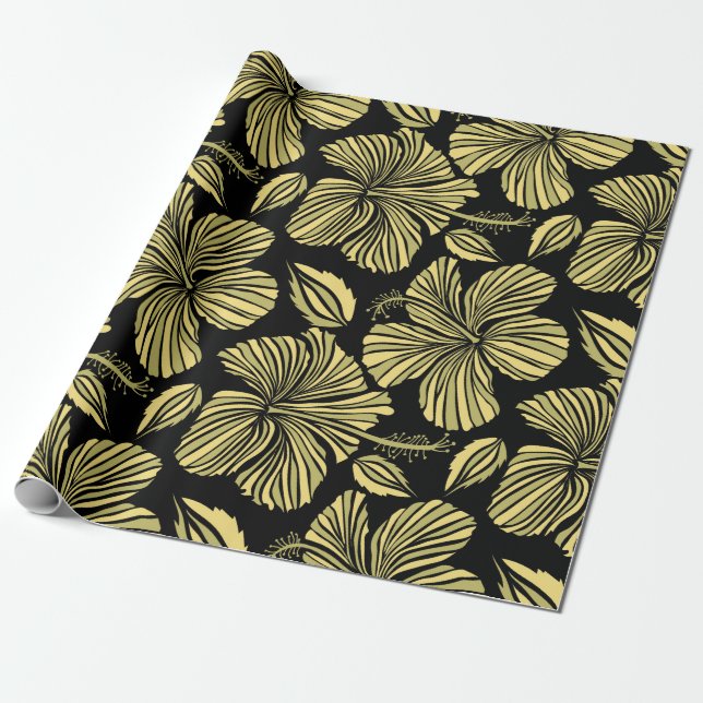 Vintage seamless tropical hibiscus flowers wrapping paper (Unrolled)