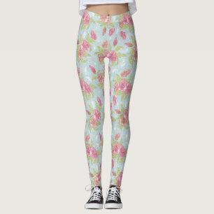 Vintage Seamless Vectror Floral Hibiscus Pattern Leggings