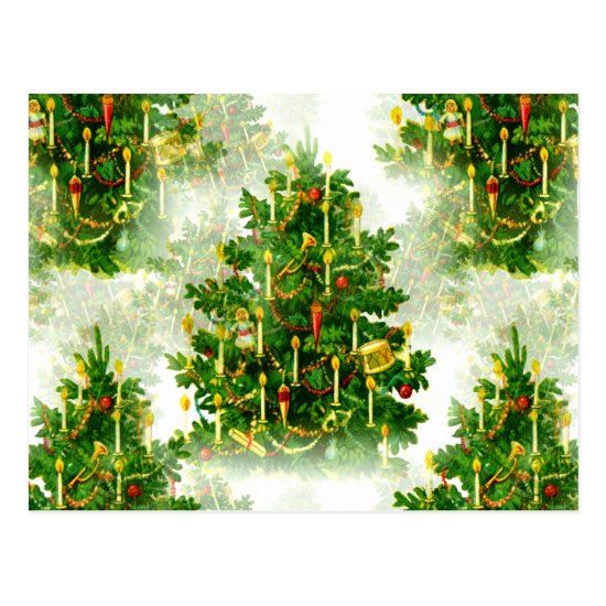 Vintage Seamless Victorian Christmas Tree Pattern Postcard