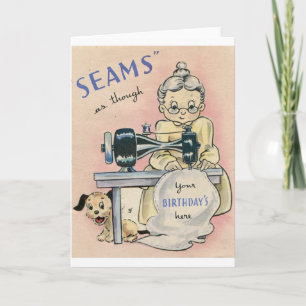 Vintage Seamstress And Puppy Birthday Card