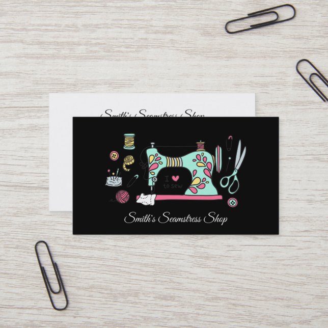 Vintage Seamstress Business Card (Front/Back In Situ)