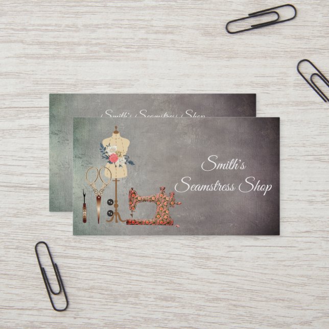 Vintage Seamstress Business Card (Front/Back In Situ)