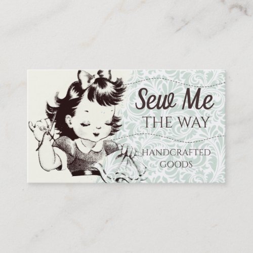 Vintage seamstress sewing girl embroidery business card