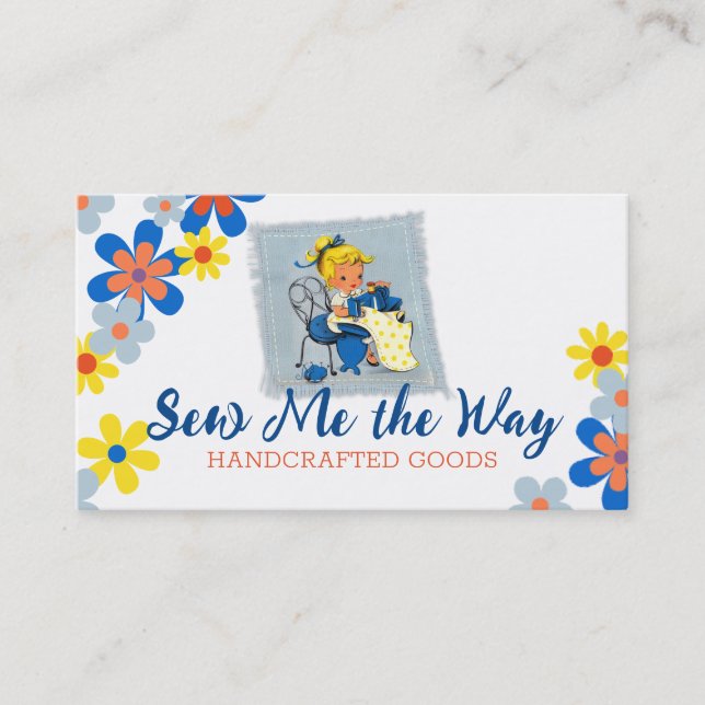 Vintage seamstress sewing machine blonde girl business card (Front)