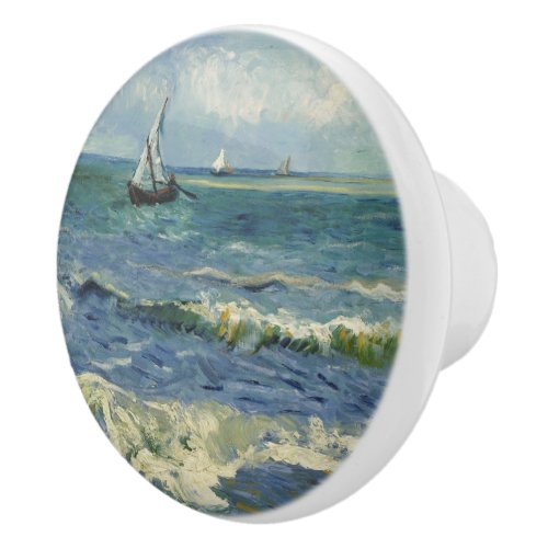 Vintage Seascape near Les Saintes_Maries_de_la_Mer Ceramic Knob