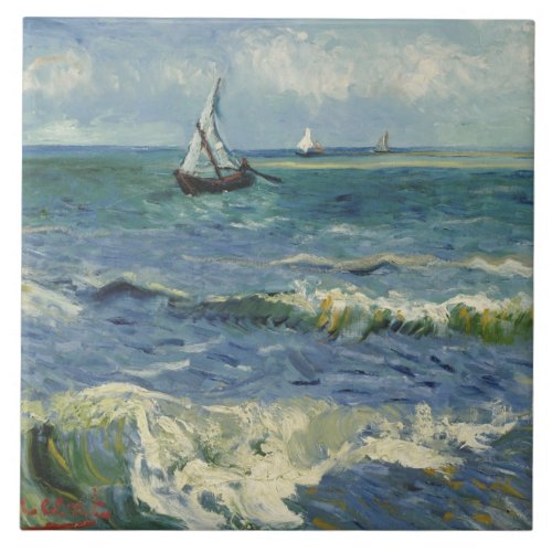 Vintage Seascape near Les Saintes_Maries_de_la_Mer Ceramic Tile