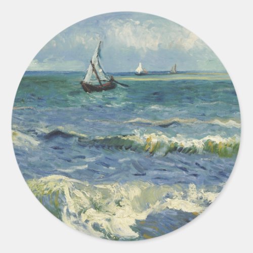 Vintage Seascape near Les Saintes_Maries_de_la_Mer Classic Round Sticker