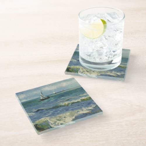 Vintage Seascape near Les Saintes_Maries_de_la_Mer Glass Coaster