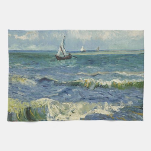 Vintage Seascape near Les Saintes_Maries_de_la_Mer Kitchen Towel