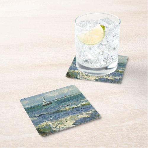 Vintage Seascape near Les Saintes_Maries_de_la_Mer Square Paper Coaster