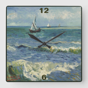 Vintage Seascape near Les Saintes-Maries-de-la-Mer Square Wall Clock