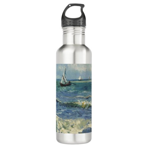 Vintage Seascape near Les Saintes_Maries_de_la_Mer Stainless Steel Water Bottle