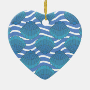 Vintage Seashell And Waves Pattern Ceramic Ornament