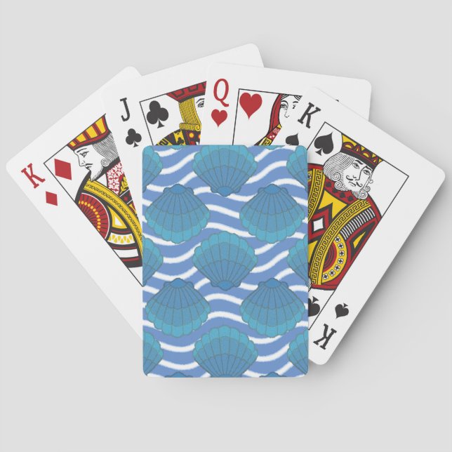 Vintage Seashell And Waves Pattern Poker Cards (Back)