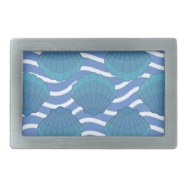 Vintage Seashell And Waves Pattern Rectangular Belt Buckle (Front)