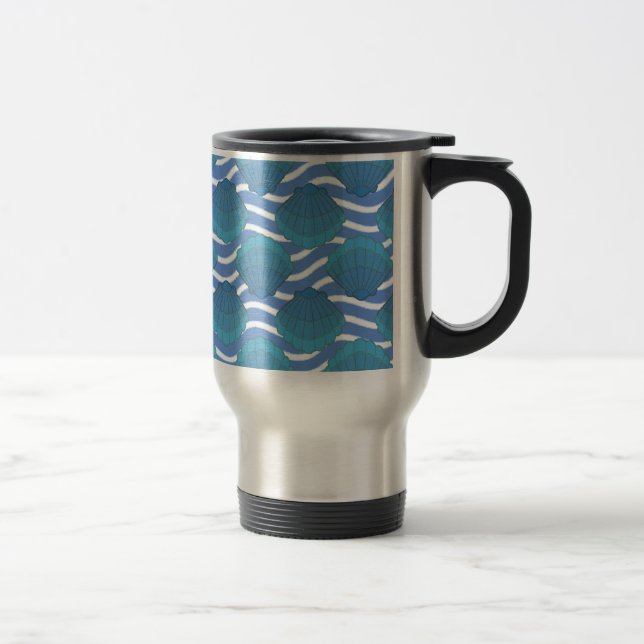 Vintage Seashell And Waves Pattern Travel Mug (Right)