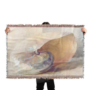 Vintage Seashell Artwork, Minimalist Neutral Tones Throw Blanket