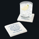 Vintage Seashell Beach House Family Name Custom Stone Coaster<br><div class="desc">A beautiful quality coaster for your beach house featuring a vintage seashell and 3 lines of custom text - add your family name,  beach house name,  year established or your custom text.  Perfect for a beach vacation rental,  beach house warming gift,  tropical beach wedding and everyday use.</div>