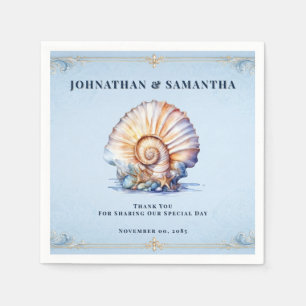 Vintage seashell blue ivory wedding beach theme napkins