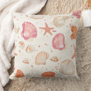 Vintage Seashell Coral Pink Terracotta Ivory Throw Pillow