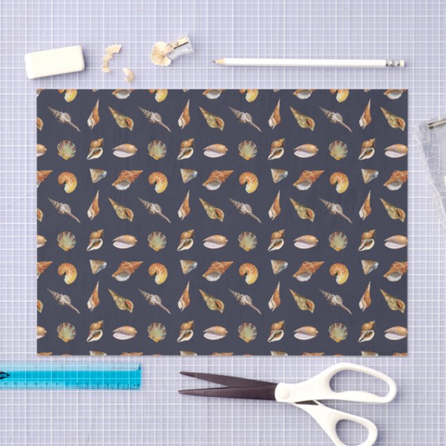 Vintage Seashell Decoupage Tissue Paper Navy (Craft)