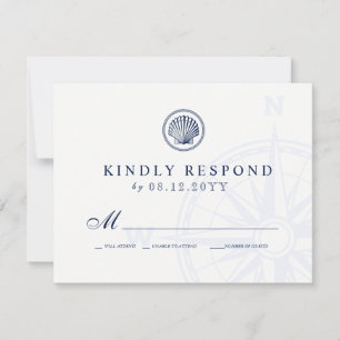 Vintage Seashell Nautical Themed Wedding RSVP Card