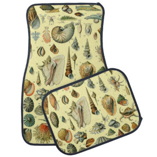 Vintage Seashell Print Adolphe Millot Coastal Car Floor Mat
