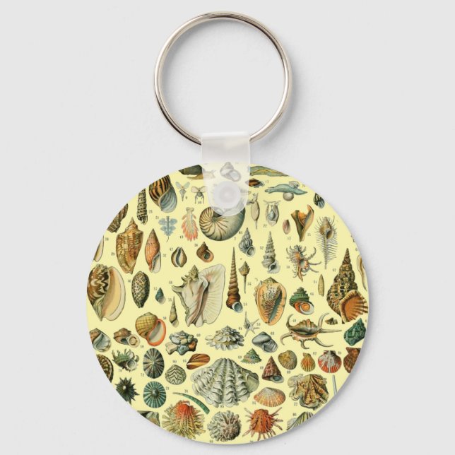 Vintage Seashell Print Adolphe Millot Coastal  Keychain (Front)