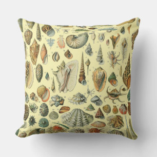 Vintage Seashell Print Adolphe Millot Coastal Outdoor Pillow