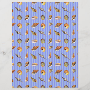 Vintage Seashell Scrapbook Paper Periwinkle Stripe