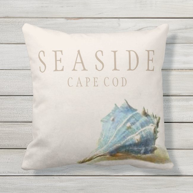 Vintage Seashell Seaside Beach House Outdoor Outdoor Pillow