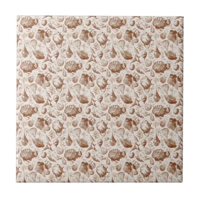 Vintage Seashell Toile Coastal Pattern (2) Ceramic Tile (Front)