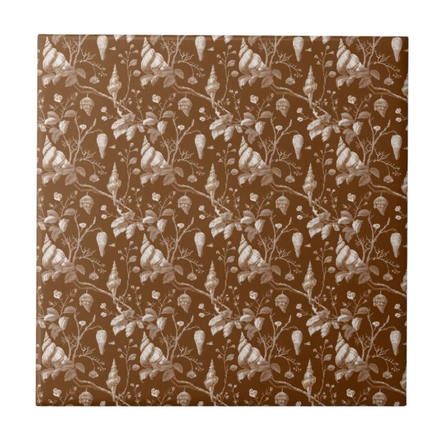 Vintage Seashell Toile Coastal Pattern Ceramic Tile (Front)
