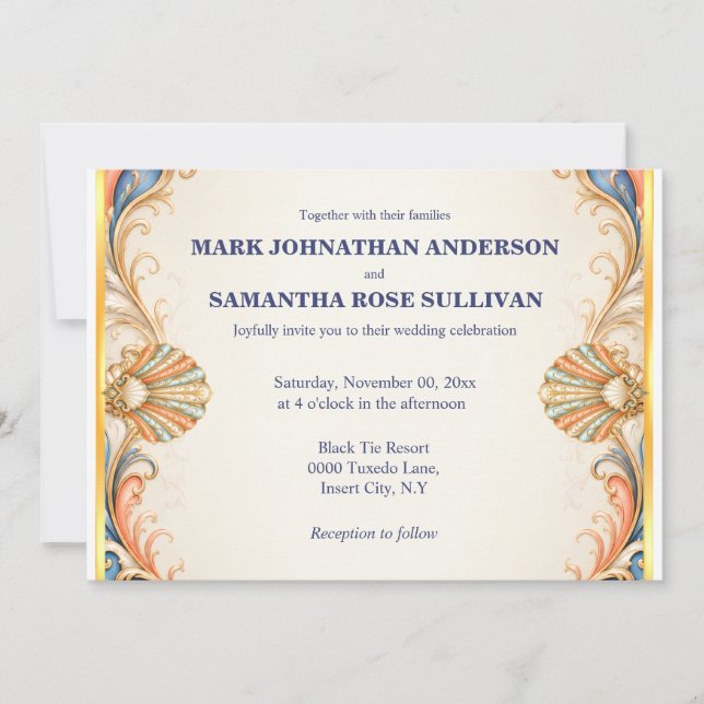 Vintage Seashell Wedding Coastal Luxury  Invitation (Front)