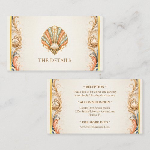 Vintage Seashell Wedding Details blue orange Enclosure Card