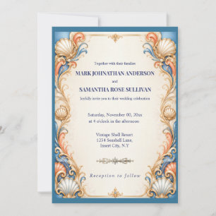 Vintage Seashell Wedding Luxury Beach Invitation