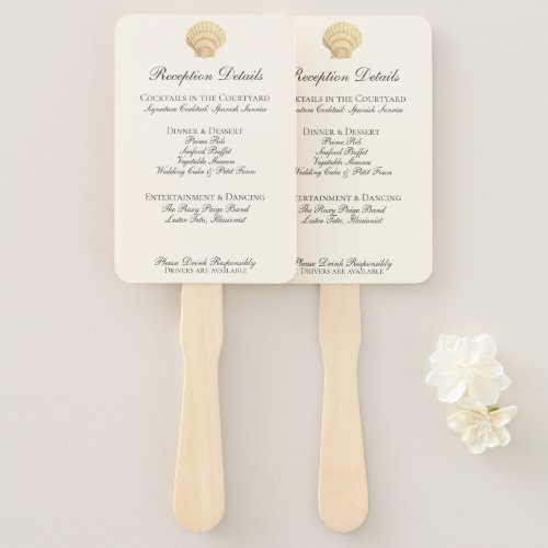 Vintage Seashell Wedding Menu Hand Fan