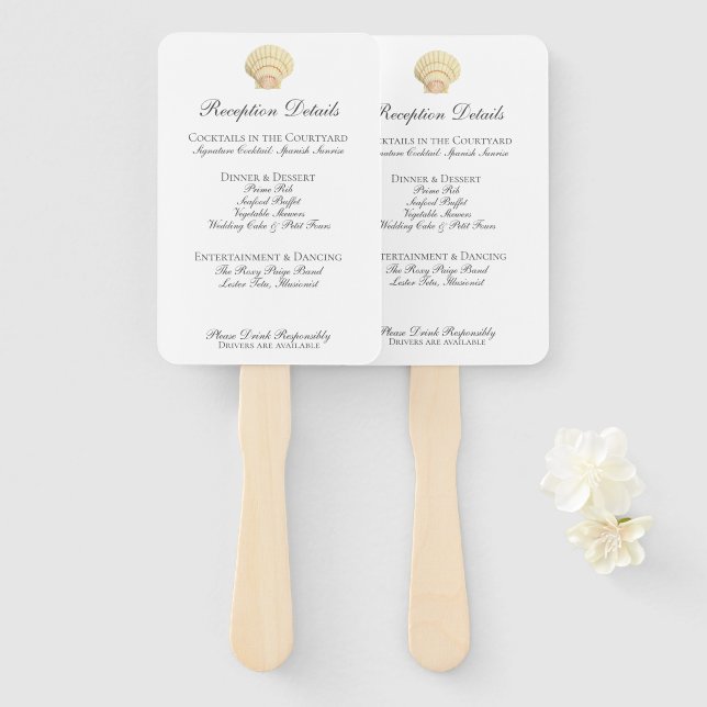 Vintage Seashell Wedding Menu Hand Fan (Front and Back)