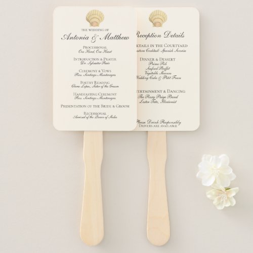 Vintage Seashell Wedding Program Menu Combination Hand Fan