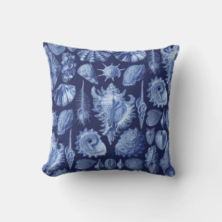Vintage Seashells Blue Throw Pillow