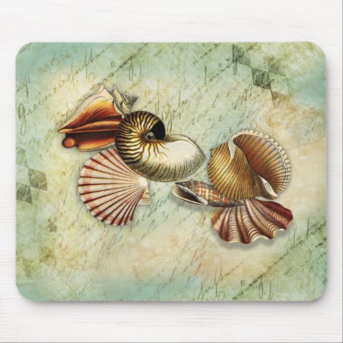 Vintage Seashells Decoupage Tissue Paper Mouse Pad