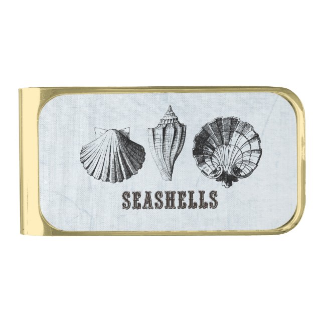 Vintage Seashells Gold Finish Money Clip (Front)