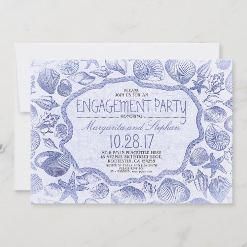 vintage seashells nautical beach engagement party invitation